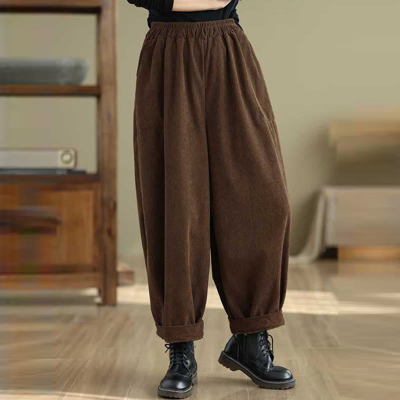 Pantalones harén de pana para mujer, de diseño sencillo, hasta los tobillos, de color liso y con bolsillos , de Buddha Stones, para invierno - image 13