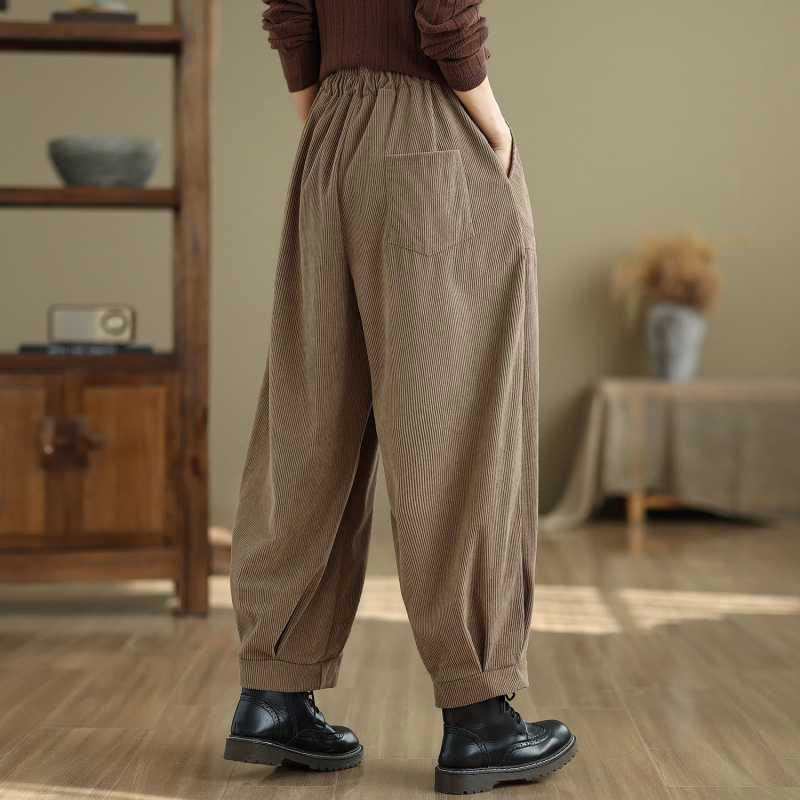 Pantalones harén de pana para mujer, de diseño sencillo, hasta los tobillos, de color liso y con bolsillos , de Buddha Stones, para invierno - image 7