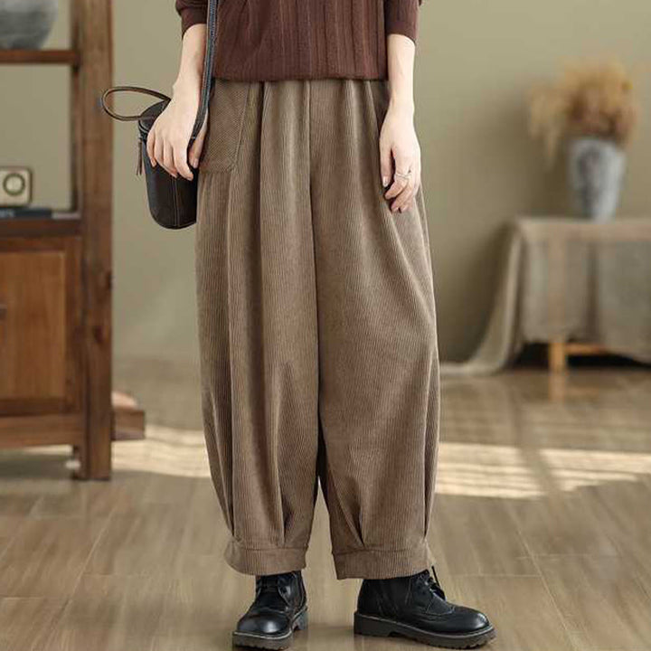 Pantalones harén de pana para mujer, de diseño sencillo, hasta los tobillos, de color liso y con bolsillos , de Buddha Stones, para invierno - image 9