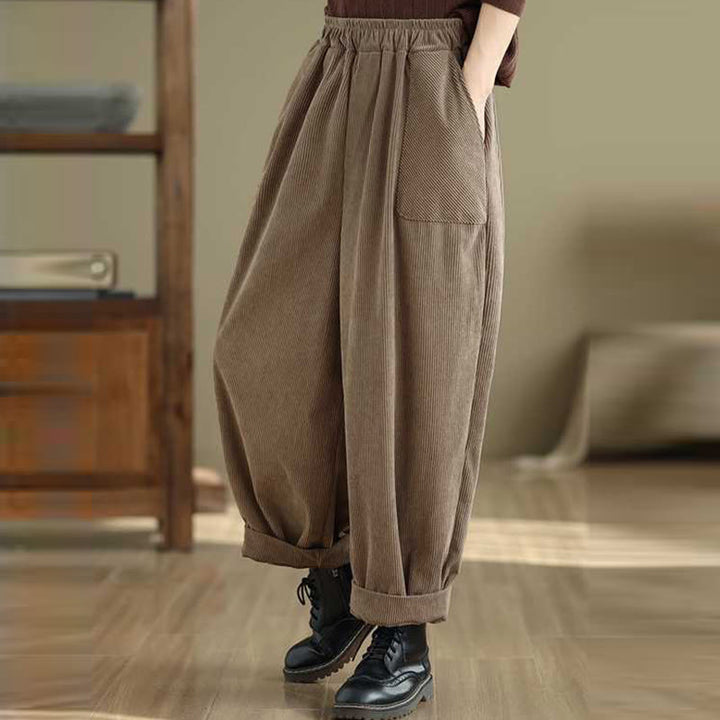 Pantalones harén de pana para mujer, de diseño sencillo, hasta los tobillos, de color liso y con bolsillos , de Buddha Stones, para invierno - image 10