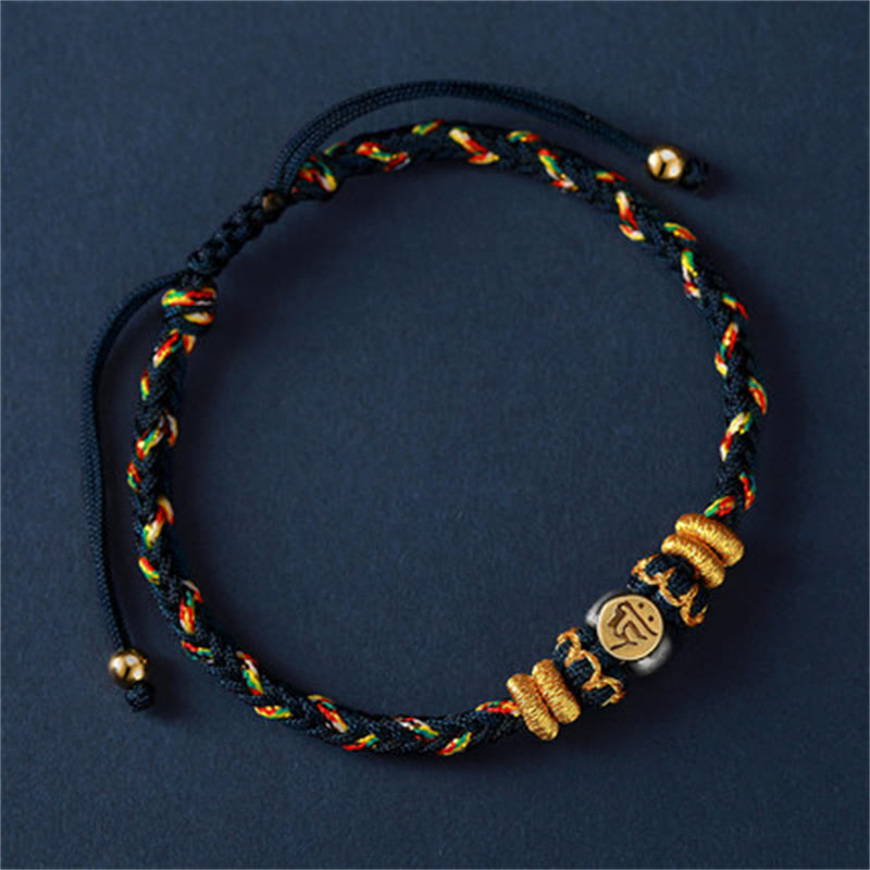 Pulsera de hilo trenzado de la suerte de plata con Buda natal del zodiaco chino de Buddha Stones - Rata (tamaño de la pulsera 18-28 cm) - image 4
