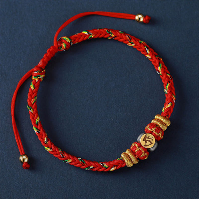 Pulsera de hilo trenzado de la suerte de plata con Buda natal del zodiaco chino de Buddha Stones - Buey/Tigre (tamaño de la pulsera: 18-28 cm) - image 5