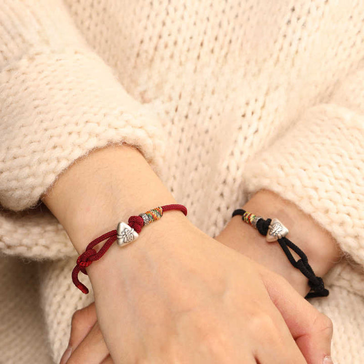 Buddha Stones Pulsera de cuerda de la suerte Zongzi con personaje Fu en plata de ley 999 - image 18