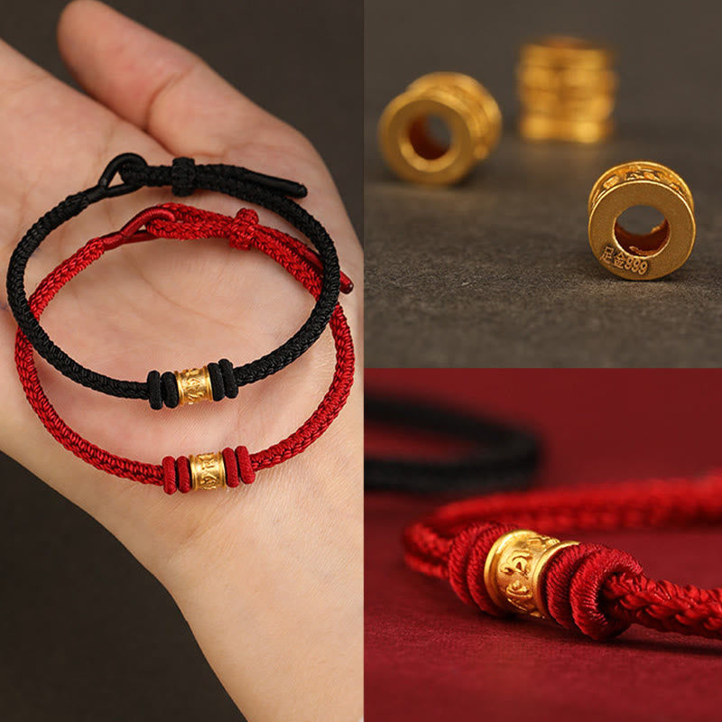 Buddha Stones Pulsera de protección de la suerte Om Mani Padme Hum de oro 999 hecha a mano del Tíbet - image 14