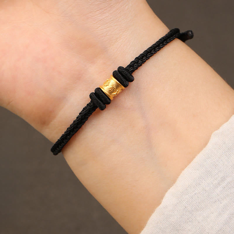 Buddha Stones Pulsera de protección de la suerte Om Mani Padme Hum de oro 999 hecha a mano del Tíbet - Negro - 18 centímetros - image 10