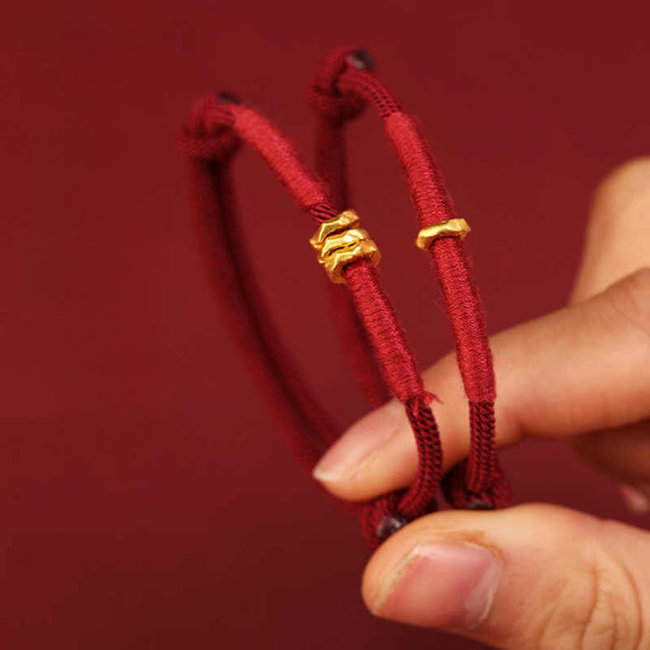 Buddha Stones Pulsera de tobillo trenzada de cuerda roja de la suerte hecha a mano con diseño de anillo de oro 999 - image 13