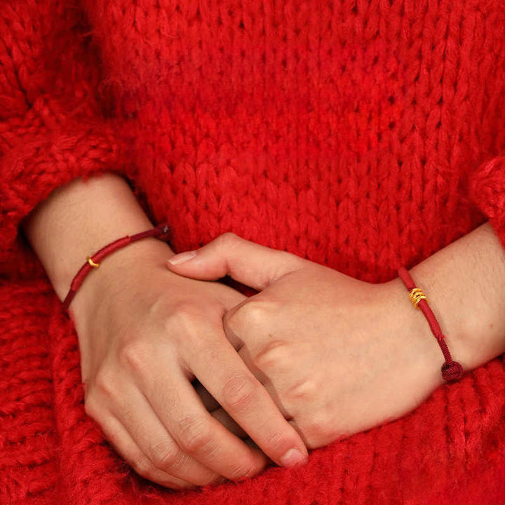 Buddha Stones Pulsera de tobillo trenzada de cuerda roja de la suerte hecha a mano con diseño de anillo de oro 999 - image 17