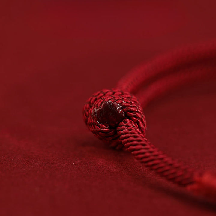 Buddha Stones Pulsera de tobillo trenzada de cuerda roja de la suerte hecha a mano con diseño de anillo de oro 999 - image 12