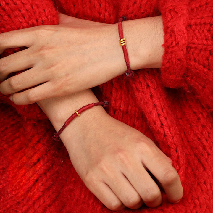 Buddha Stones Pulsera de tobillo trenzada de cuerda roja de la suerte hecha a mano con diseño de anillo de oro 999 - image 18