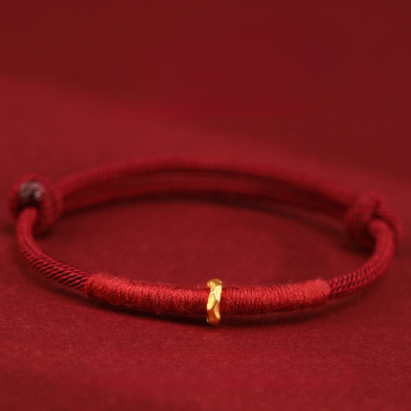 Buddha Stones Pulsera de tobillo trenzada de cuerda roja de la suerte hecha a mano con diseño de anillo de oro 999 - Tobillera de una cuenta - Tobillera (circunferencia de la tobillera 19-23 cm) - image 10