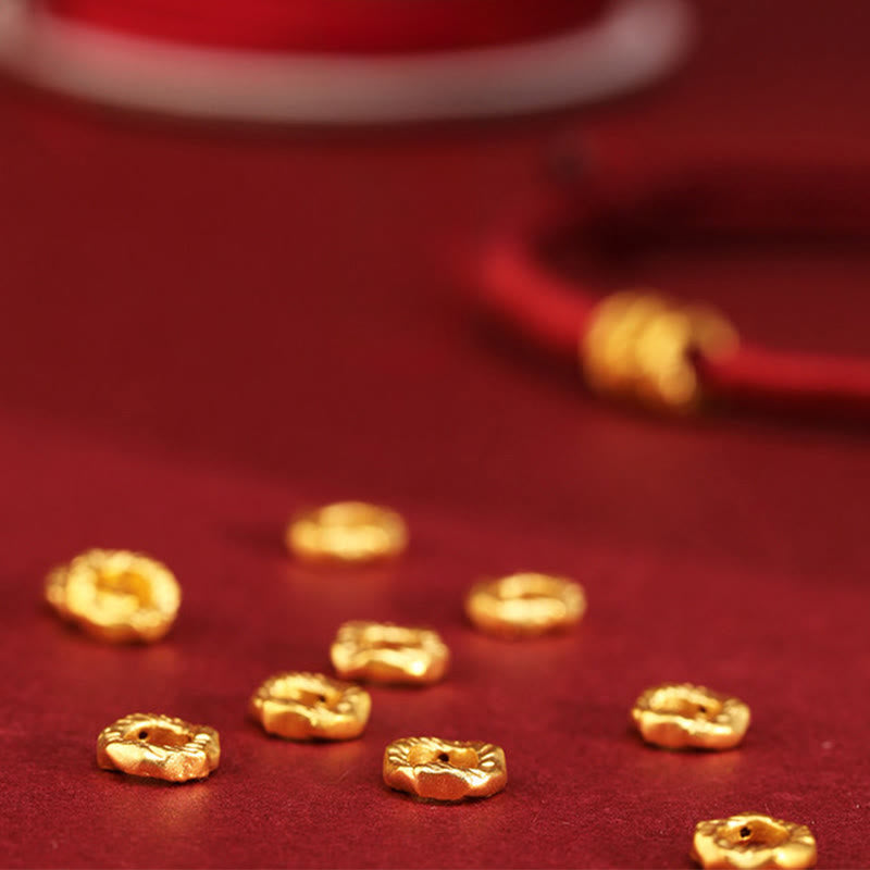 Buddha Stones Pulsera de tobillo trenzada de cuerda roja de la suerte hecha a mano con diseño de anillo de oro 999 - image 6