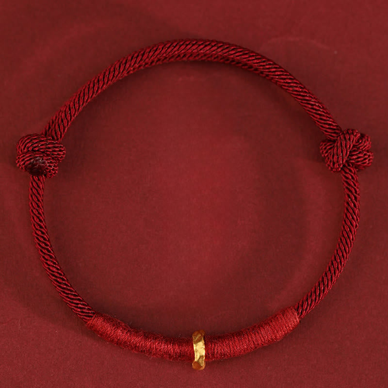 Buddha Stones Pulsera de tobillo trenzada de cuerda roja de la suerte hecha a mano con diseño de anillo de oro 999 - image 11