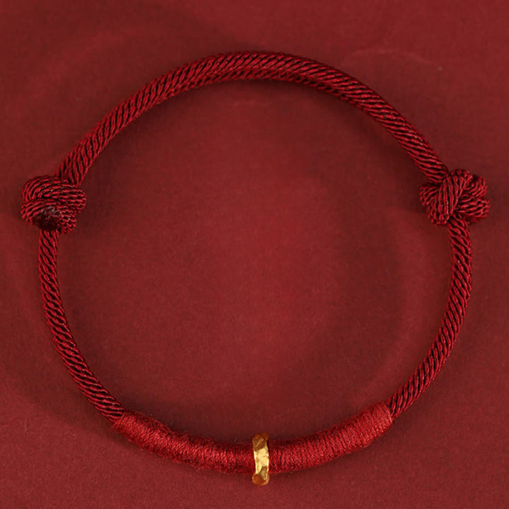 Buddha Stones Pulsera de tobillo trenzada de cuerda roja de la suerte hecha a mano con diseño de anillo de oro 999 - image 11