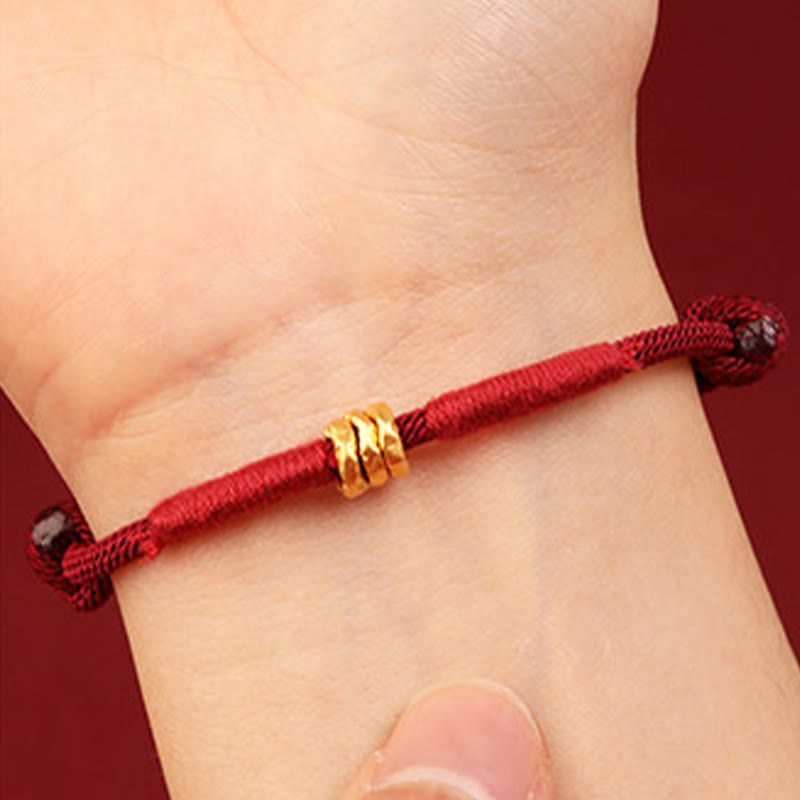 Buddha Stones Pulsera de tobillo trenzada de cuerda roja de la suerte hecha a mano con diseño de anillo de oro 999 - image 4