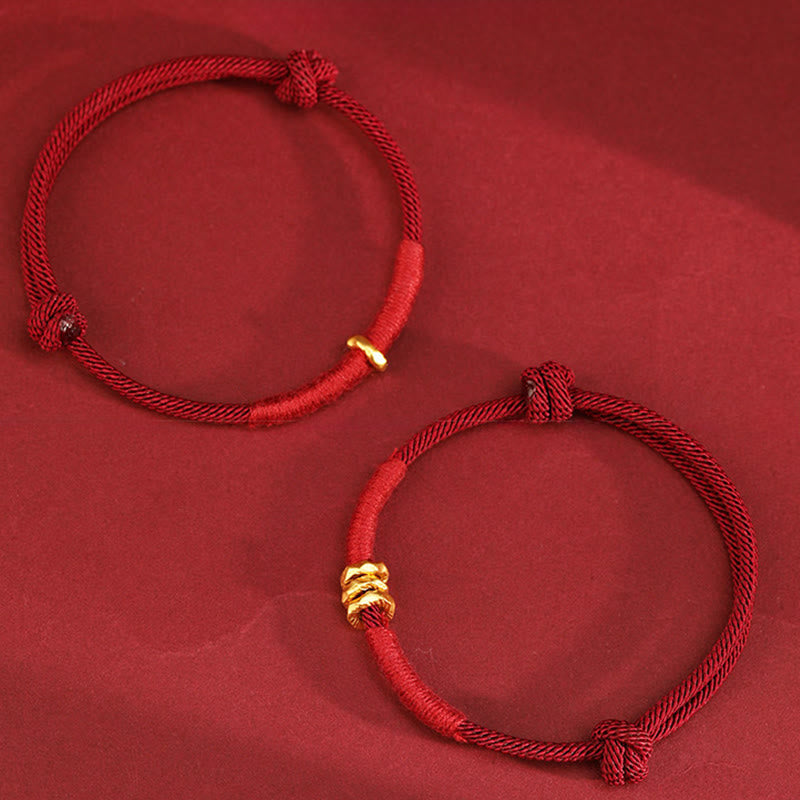 Buddha Stones Pulsera de tobillo trenzada de cuerda roja de la suerte hecha a mano con diseño de anillo de oro 999 - image 16