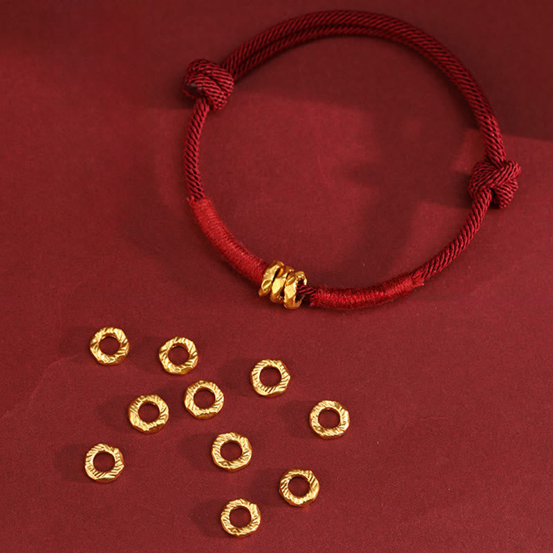 Buddha Stones Pulsera de tobillo trenzada de cuerda roja de la suerte hecha a mano con diseño de anillo de oro 999 - image 2