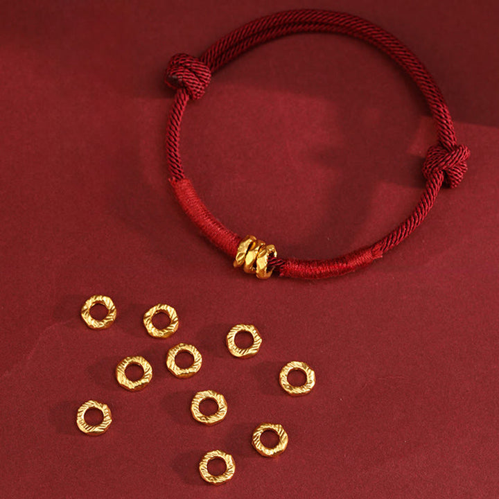 Buddha Stones Pulsera de tobillo trenzada de cuerda roja de la suerte hecha a mano con diseño de anillo de oro 999 - image 2