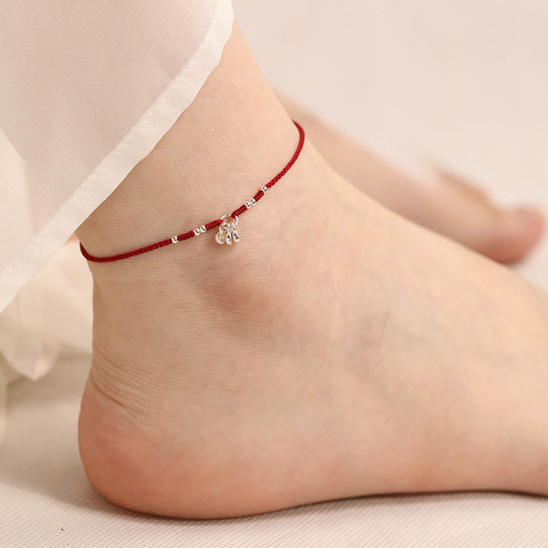 Buddha Stones Pulsera tobillera ultrafina con diseño de monedas de cobre y plata de ley 925 hecha a mano. - Tobillera roja oscura (circunferencia de la tobillera: 19-23 cm) - image 4