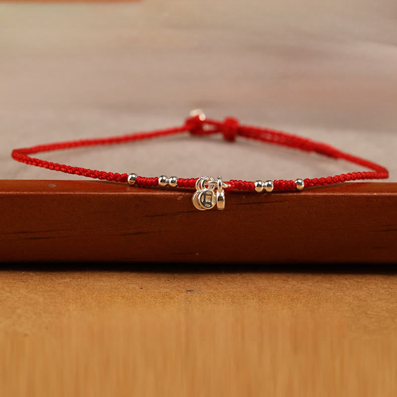 Buddha Stones Pulsera tobillera ultrafina con diseño de monedas de cobre y plata de ley 925 hecha a mano. - image 2