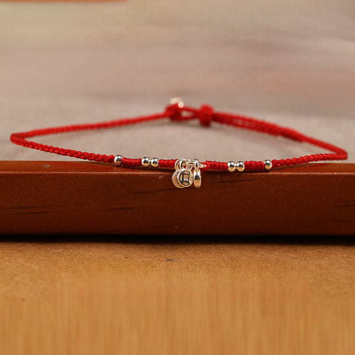 Buddha Stones Pulsera tobillera ultrafina con diseño de monedas de cobre y plata de ley 925 hecha a mano. - image 2