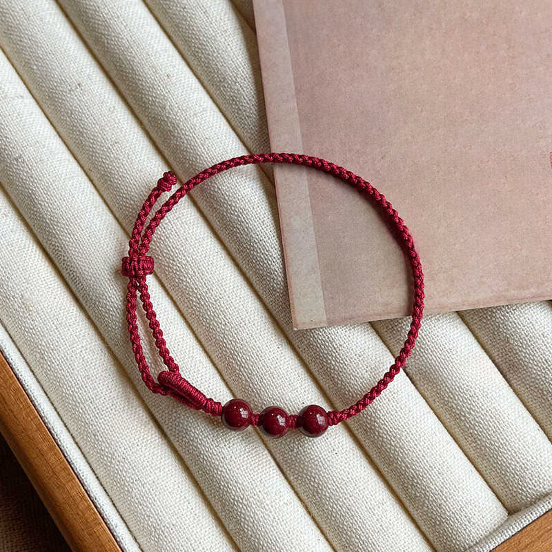 Buddha Stones Pulsera trenzada de cuentas de cinabrio con bendición de la calma hecha a mano - image 2