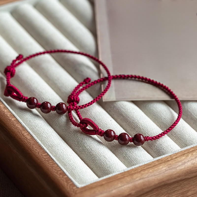 Buddha Stones Pulsera trenzada de cuentas de cinabrio con bendición de la calma hecha a mano - image 4