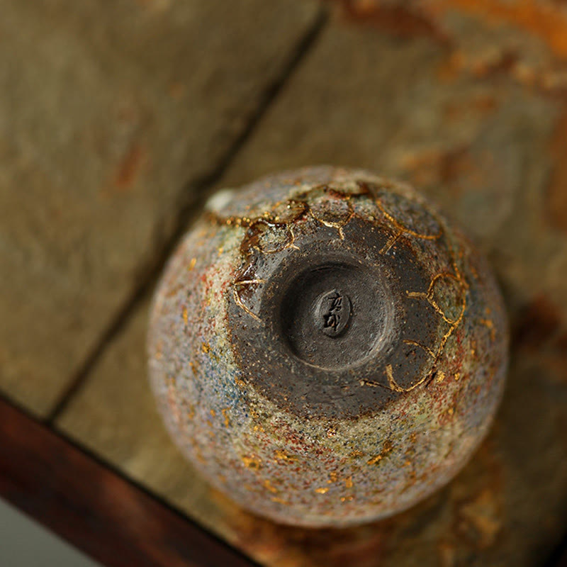 Buddha Stones Taza de té de cerámica con forma de pez koi Arowana dorado, taza de té Kung Fu - image 5