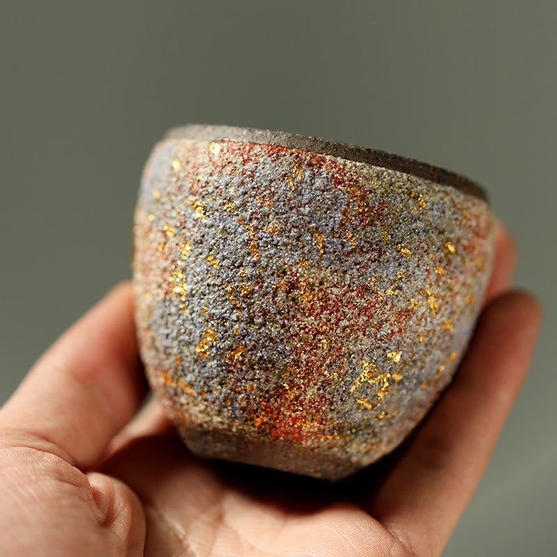 Buddha Stones Taza de té de cerámica con forma de pez koi Arowana dorado, taza de té Kung Fu - image 2