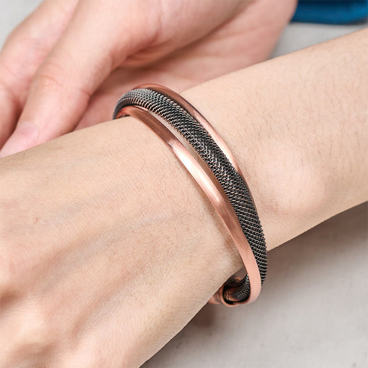 Buddha Stones Brazalete abierto de cobre trenzado con diseño de flores texturizadas retro para la suerte - image 3