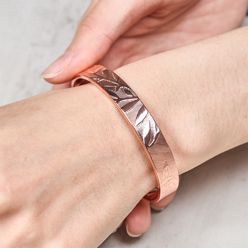 Buddha Stones Brazalete abierto de cobre con diseño de flor de rosa y equilibrio de la suerte - image 3