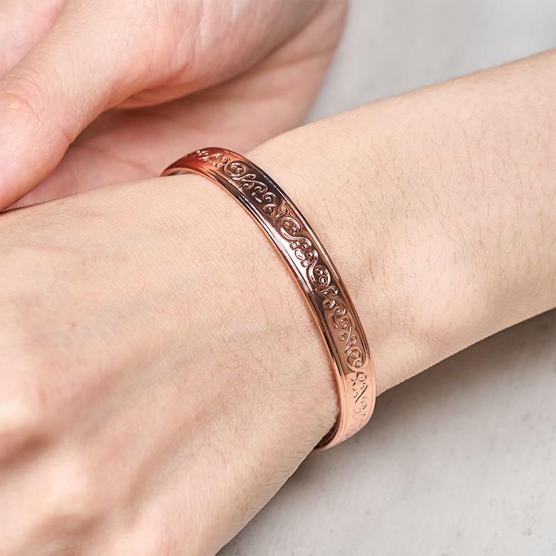 Buddha Stones Brazalete abierto de equilibrio de cobre con estampado grabado - image 10