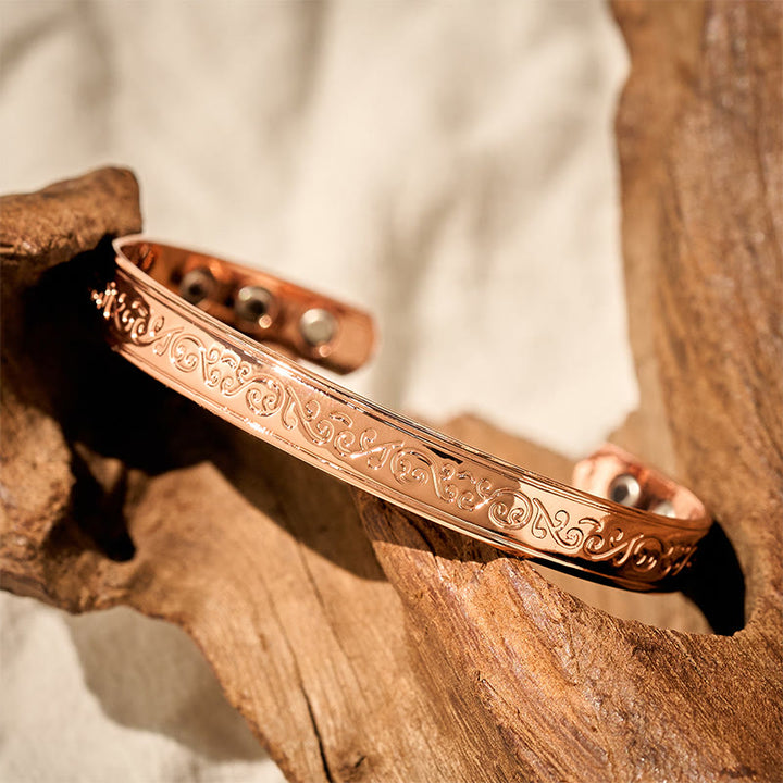 Buddha Stones Brazalete abierto de equilibrio de cobre con estampado grabado - image 8