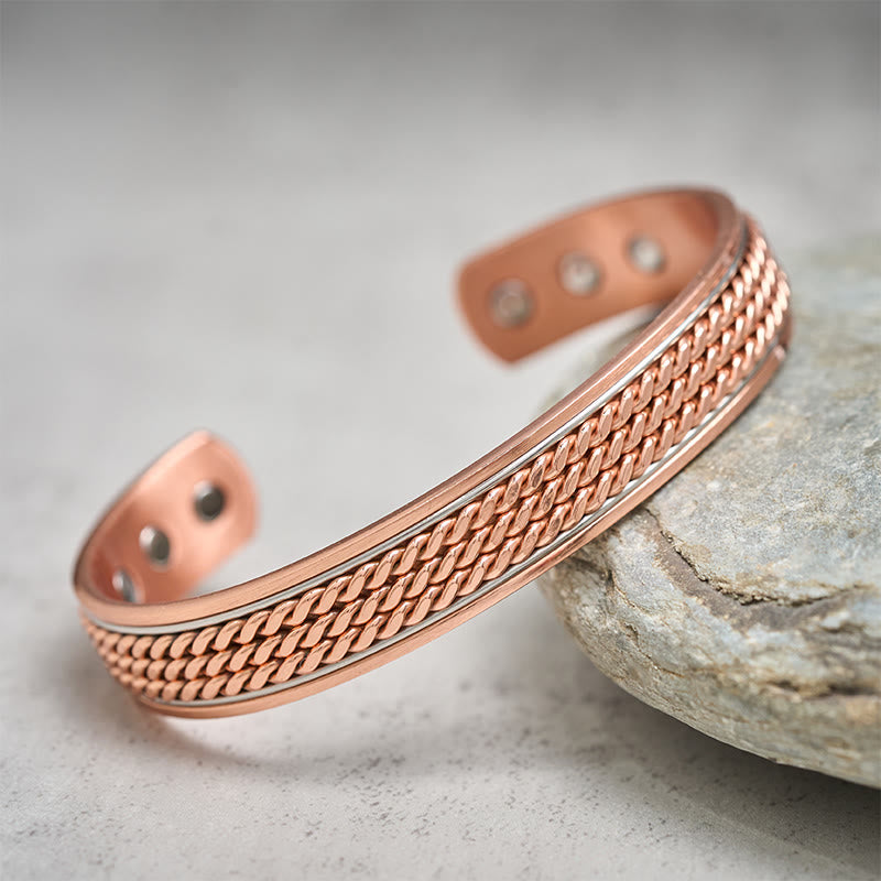 Buddha Stones Brazalete de equilibrio ajustable abierto de cobre con diseño trenzado - image 1