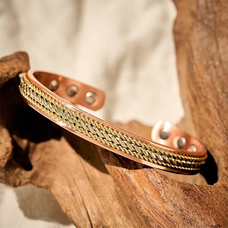 Buddha Stones Brazalete ajustable abierto con equilibrio de suerte de cobre trenzado retro - image 1