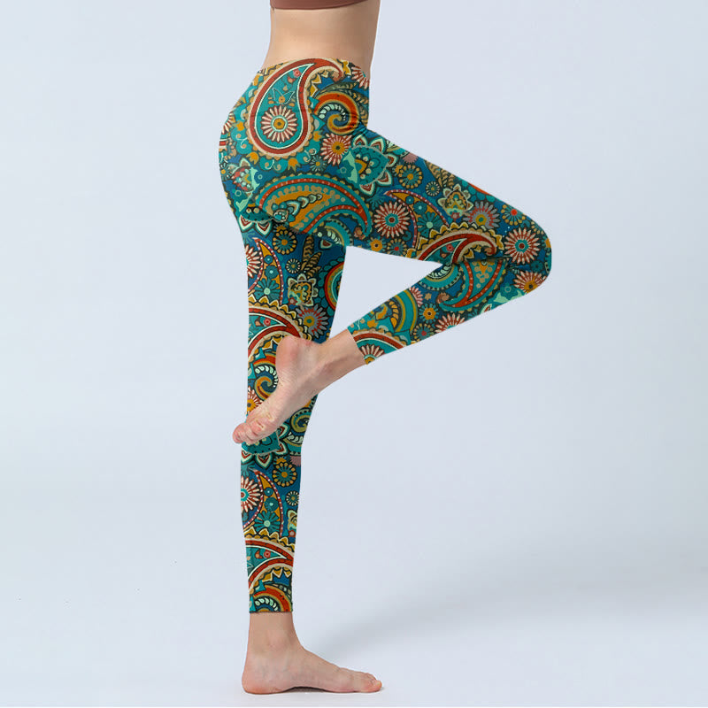Buddha Stones Leggings de gimnasio con estampado retro de cachemira para mujer - image 3