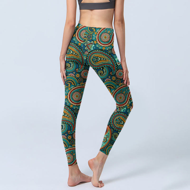 Buddha Stones Leggings de gimnasio con estampado retro de cachemira para mujer - image 4