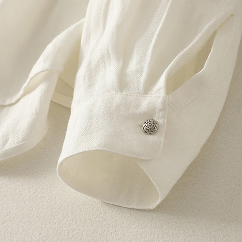 Buddha Stones Camisa de algodón de manga larga con cuello en V para mujer de primavera - image 10