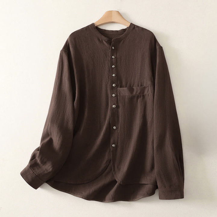 Buddha Stones Camisa de algodón de manga larga con cuello en V para mujer de primavera - SaddleBrown - US8-10，UK/AU12-14，EU40-42 (2XL) - image 0