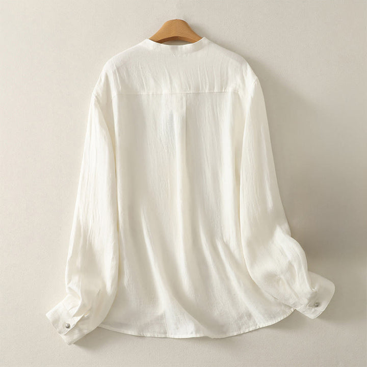 Buddha Stones Camisa de algodón de manga larga con cuello en V para mujer de primavera - image 6