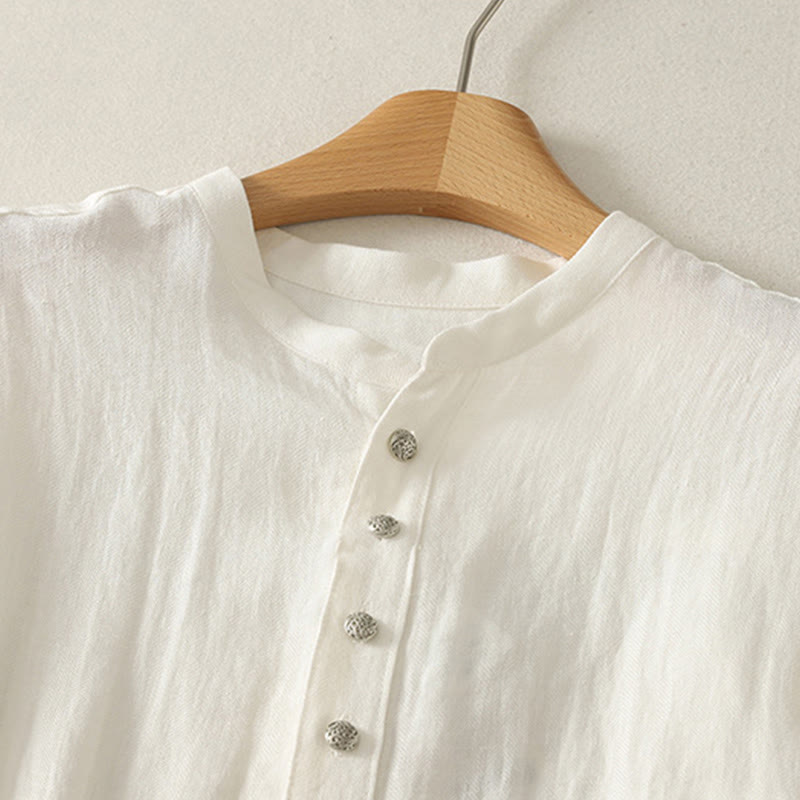 Buddha Stones Camisa de algodón de manga larga con cuello en V para mujer de primavera - image 7
