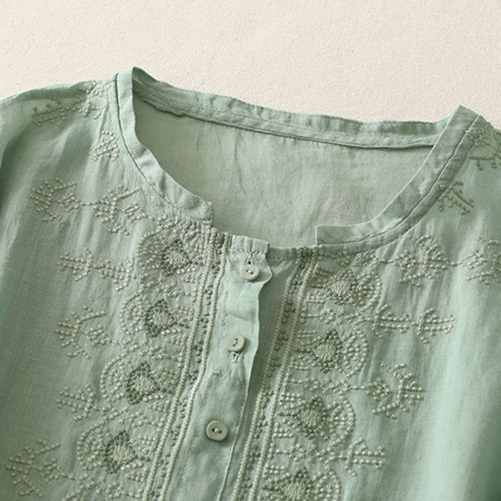 Buddha Stones Camisa de poliéster de manga corta con cuello redondo y estampado floral de verano para mujer - image 11