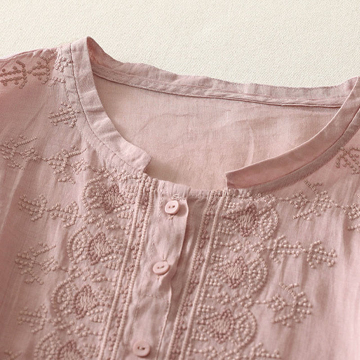 Buddha Stones Camisa de poliéster de manga corta con cuello redondo y estampado floral de verano para mujer - image 6