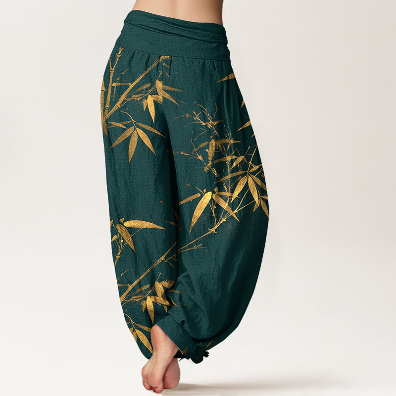 Buddha Stones Pantalones harén de cintura elástica para mujer con estampado clásico de bambú de algodón puro - image 1
