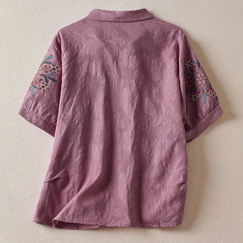 Camiseta de manga corta para mujer con solapa y estampado floral informal de Buddha Stones - image 1