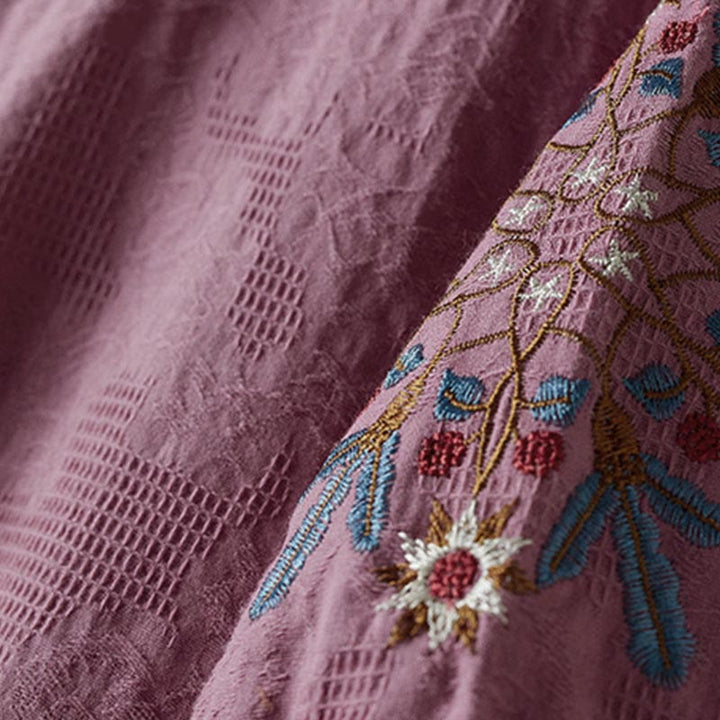 Buddha Stones Camiseta informal de algodón con solapa y estampado floral para mujer - image 4