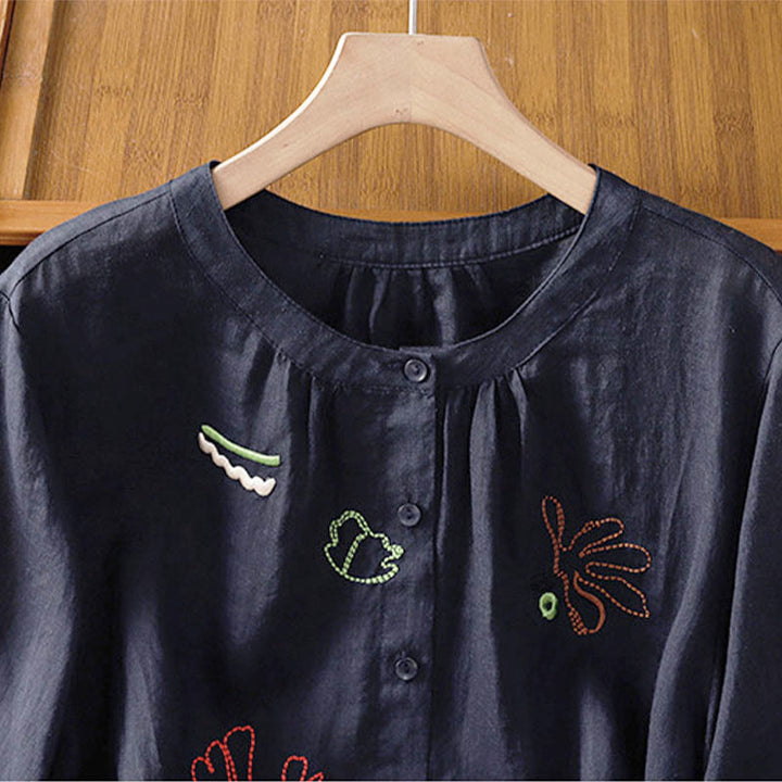 Buddha Stones Camisa de poliéster para mujer con cuello redondo, media manga y estampado de calabaza coral - image 2