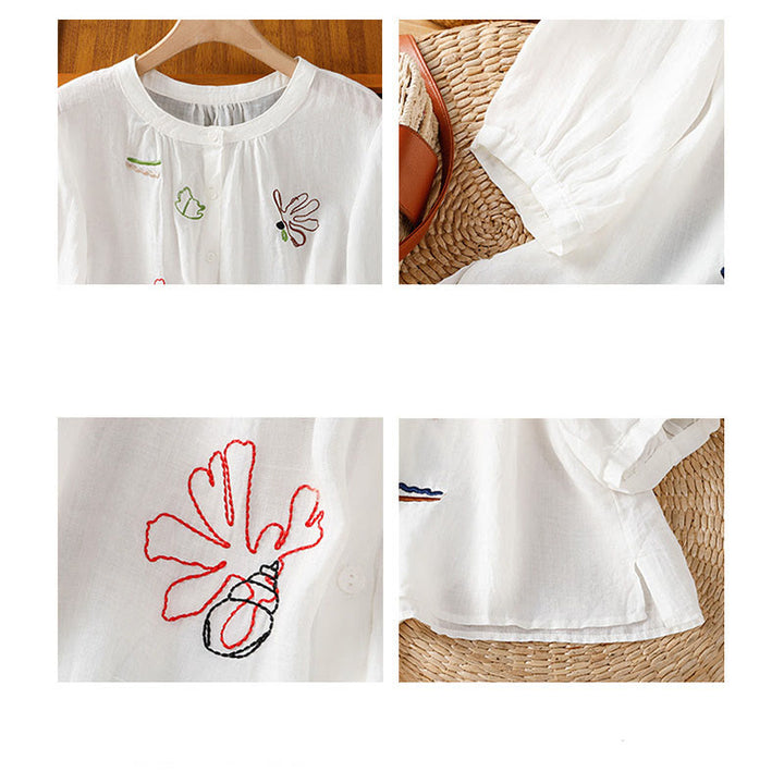 Buddha Stones Camisa de poliéster para mujer con cuello redondo, media manga y estampado de calabaza coral - image 17