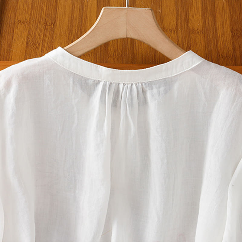 Buddha Stones Camisa de poliéster para mujer con cuello redondo, media manga y estampado de calabaza coral - image 16