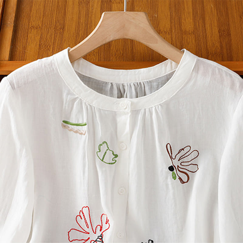 Buddha Stones Camisa de poliéster para mujer con cuello redondo, media manga y estampado de calabaza coral - image 10