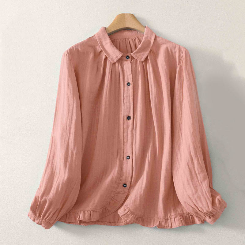 Buddha Stones Camisa de poliéster de manga larga con cuello redondo y color liso para mujer - Salmón claro - US8-10，UK/AU12-14，EU40-42 (2XL) - image 9